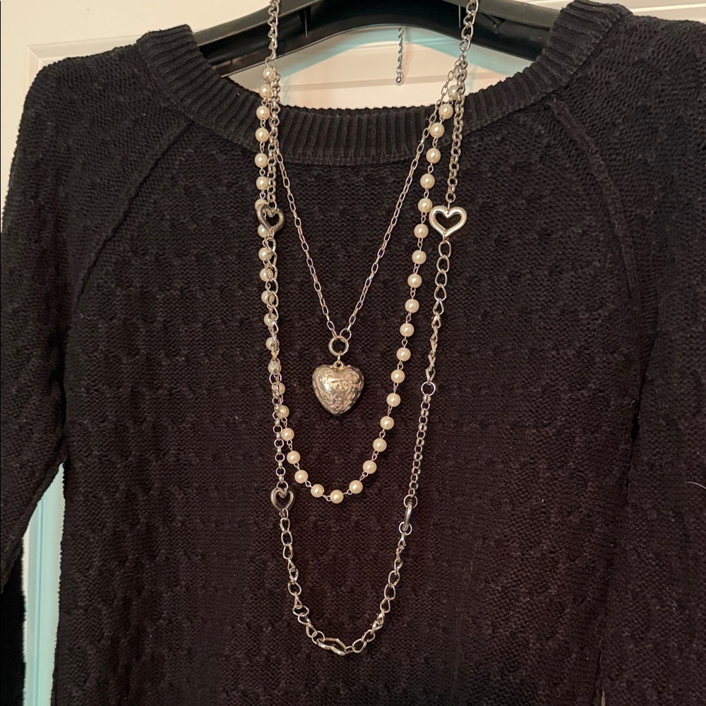 Elegant Silver and Pearl Heart Necklace